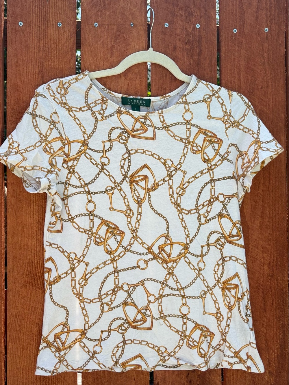 Ralph Lauren White Short Sleeve Tee with Gold Chain Motif